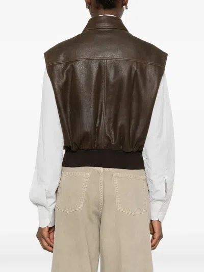 Haikure Leather Gilet In Brown