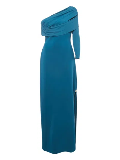 Pre-owned Chats By C.dam Draped One-sleeve Maxi Dress In Blue