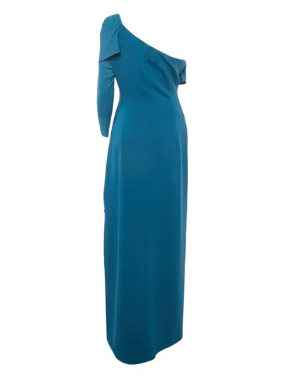 Pre-owned Chats By C.dam Draped One-sleeve Maxi Dress In Blue