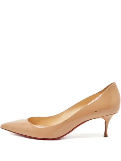 Pre-owned Christian Louboutin Miss Z Patent Leather Pumps In Neutral