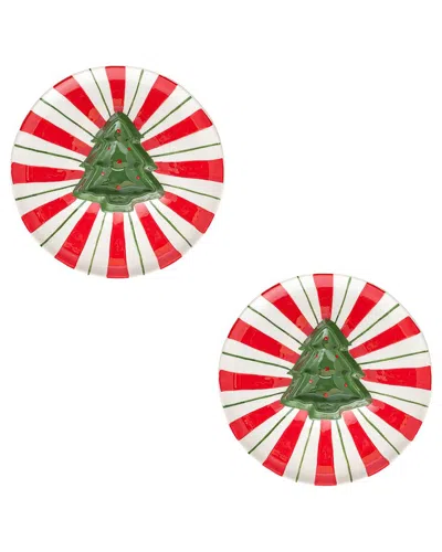 10 Strawberry Street Set Of 2 Peppermint Tree Chip & Dip Plate In Multi