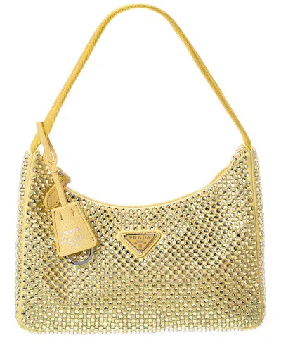 Prada Re-edition 2000 Crystals Satin Mini Bag In Gold