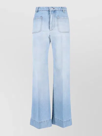 Victoria Beckham Wide Leg Trousers Light Wash Belt Loops In Blue