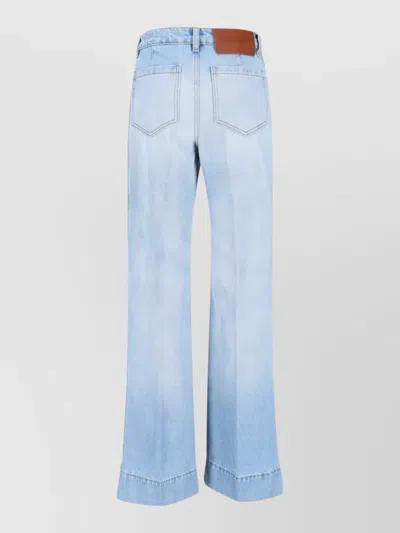 Victoria Beckham Wide Leg Trousers Light Wash Belt Loops In Blue