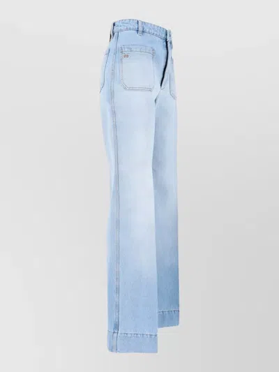 Victoria Beckham Wide Leg Trousers Light Wash Belt Loops In Blue
