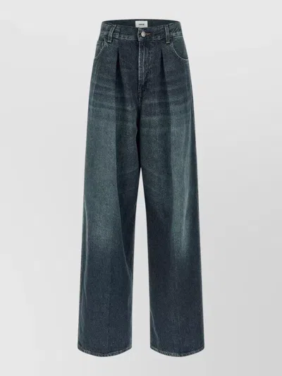 Haikure Candy Denim Trousers Pleated Front Belt Loops In Blue