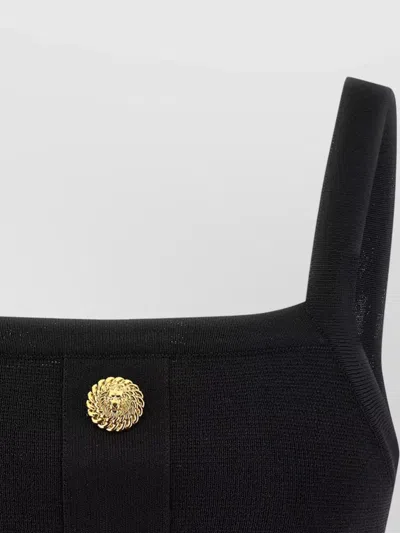 Balmain Cropped Sleeveless Top Gold Button Detail In Black