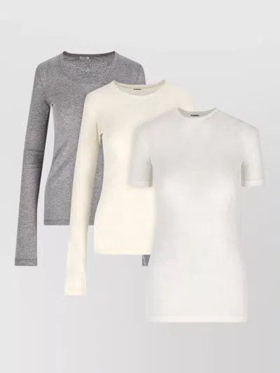Jil Sander Long Sleeve Crew Neck Plain Top In Gray