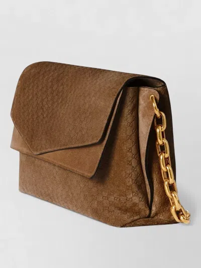 Gucci Chain Clutch Bag Monogram Pattern Strap In Brown