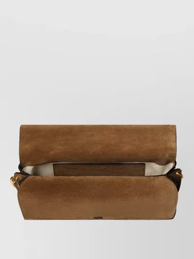 Gucci Chain Clutch Bag Monogram Pattern Strap In Brown