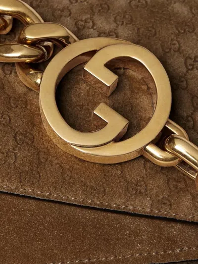 Gucci Chain Clutch Bag Monogram Pattern Strap In Brown