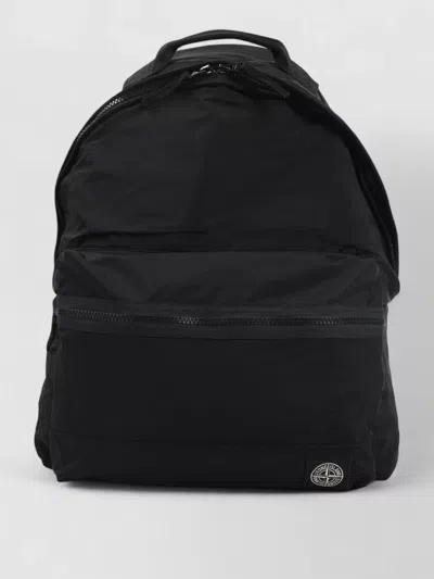 Stone Island Backpack Adjustable Straps Front Zip Pocket Top Handle In Black
