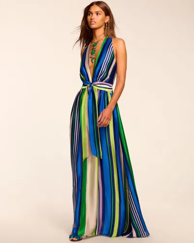 Ramy Brook Kamil Plunging Sleeveless Maxi Dress In Blue