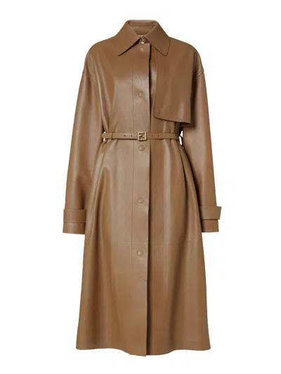 Fendi Light Brown Nappa Leather Trench Coat In Brown
