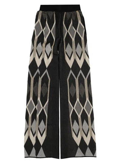 Circus Hotel Pants With Geometric Lamé Jacquard Design In Black