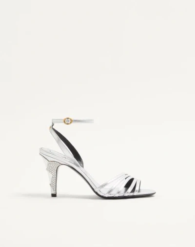 Valentino Garavani Ladycrush Laminated Nappa Sandal With Crystals 85mm Woman Silver 40