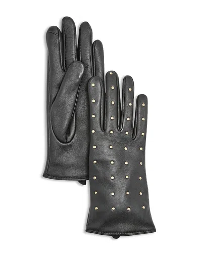 Aqua Stud Embellished Leather Gloves - Exclusive In Black