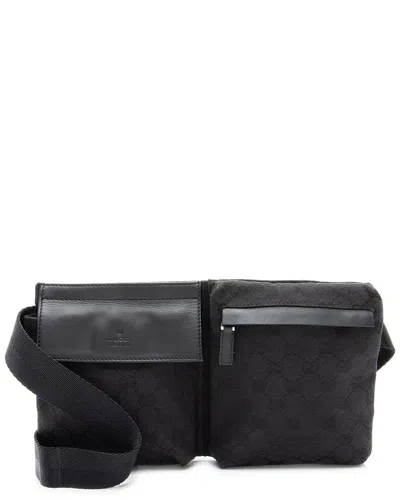 Gucci Black Gg Canvas & Leather Double Pocket Belt Bag (authentic Pre-loved)