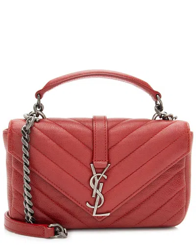 Saint Laurent Red Matelasse Calfskin College Mini Shoulder Bag (authentic Pre-loved) In Brown