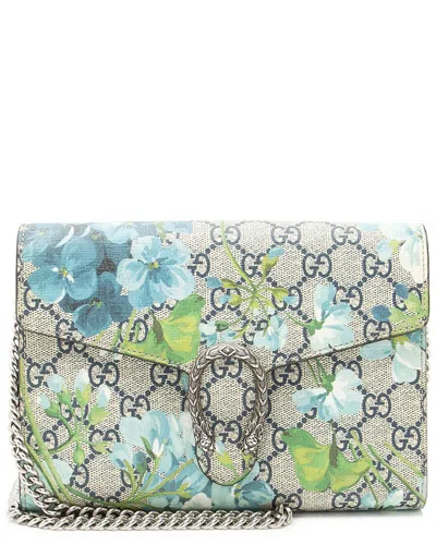 Gucci Beige, Blue Gg Supreme Coated Canvas & Leather Blooms Dionysus Chain Wallet (authentic Pre-lov In Multi