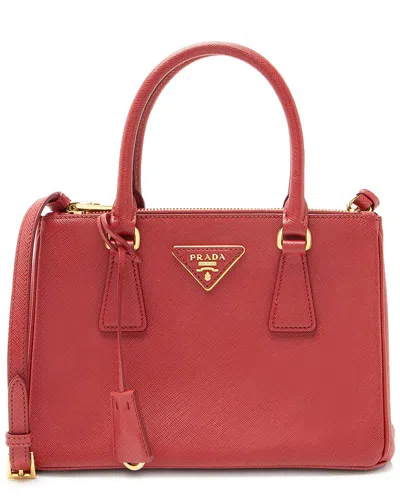 Prada Red Saffiano Leather Lux Double Zip Small Tote (authentic Pre-loved) In Red