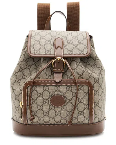 Gucci Brown Gg Supreme Coated Canvas & Leather Interlocking G Drawstring Buckle Backpack (authentic