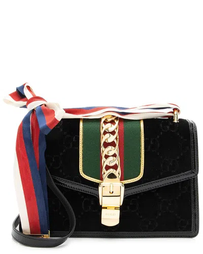 Gucci Black Nylon, Patent Leather & Velvet Sylvie Small Shoulder Bag (authentic Pre-loved) In Black