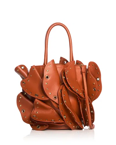 Farm Rio Leather Flower Studded Bucket Bag In Brown