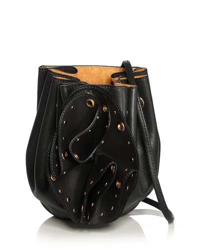Farm Rio Leather Flower Studded Bucket Bag In Gray
