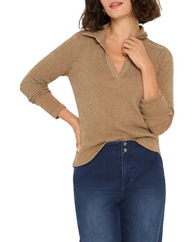 Nzt By Nic+zoe Rib Long Sleeve Polo Top In Brown