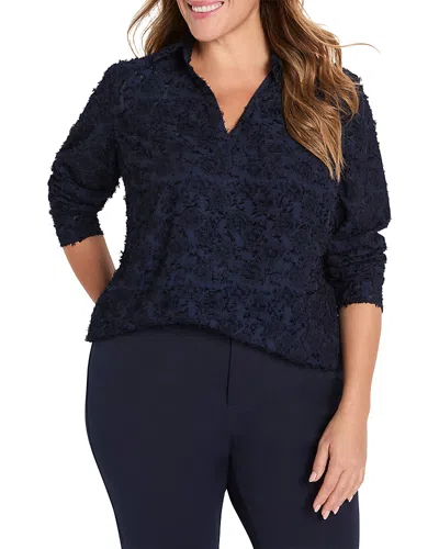 Nic+zoe Plus Any Occasion Clipped Jacquard Top In Blue