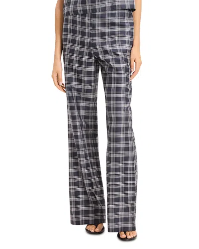 Theory Fluid Plaid High Waist Straight Leg Silk Pants In Black