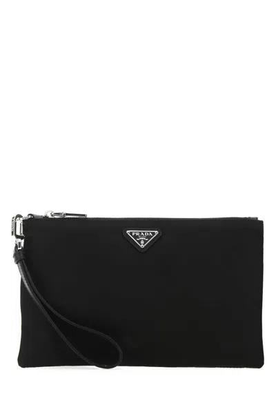 Prada Mera Pouch In Re-nylon And Saffiano Leather In Black