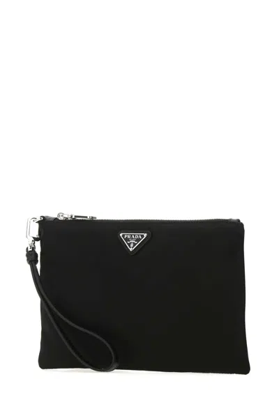 Prada Mera Pouch In Re-nylon And Saffiano Leather In Black