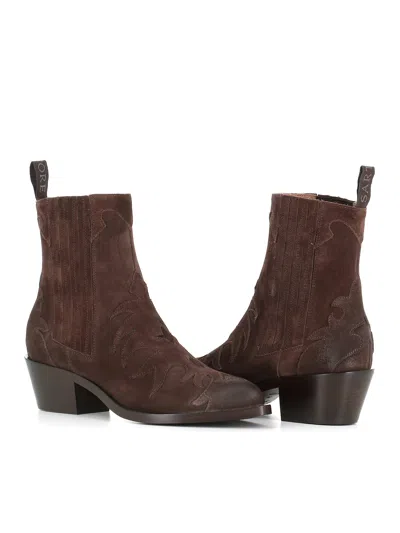Sartore 45mm Western Suede Ankle Boots In Brown