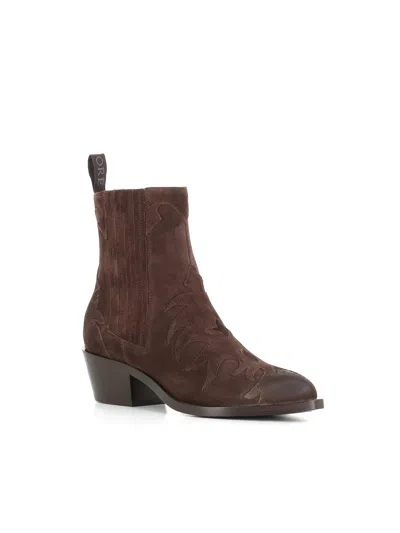 Sartore 45mm Western Suede Ankle Boots In Brown
