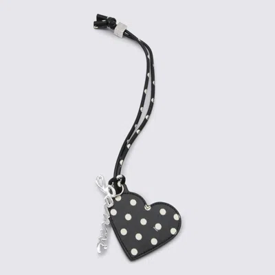 Ganni Black Leather Keyring In Black