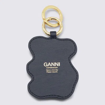Ganni Black Leather Keyring In Brown
