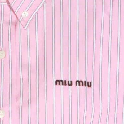 Miu Miu Logo-embroidered Striped Shirt In Pink