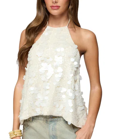 Edikted Ellorie Backless Sequin Halter Top In Neutral