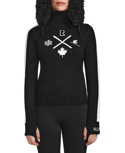 Rudsak Elizabeth Knit Ski Motif Turtleneck In Black