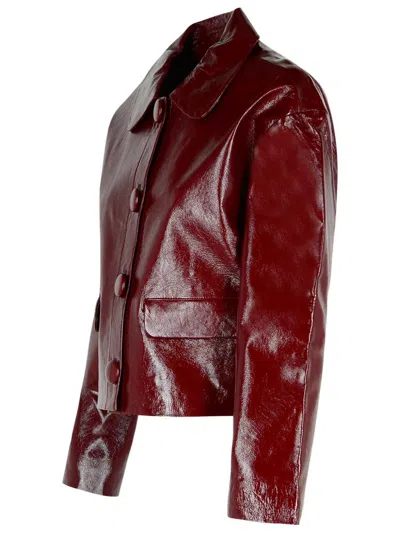 Self-portrait Burgundy Leather Jacket In Brown