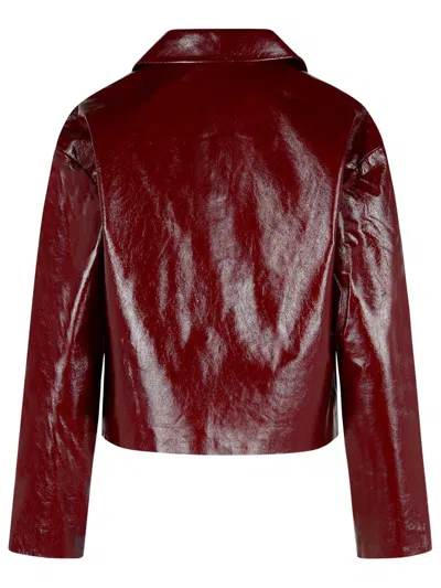 Self-portrait Burgundy Leather Jacket In Brown