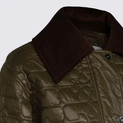 Ganni Down Jacket Corduroy Collar Front Pockets In Green