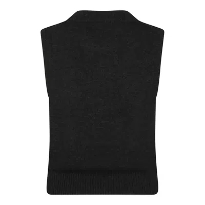Ganni Sleeveless Intarsia Knit Crew Neck Top In Black