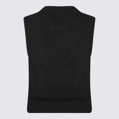 Ganni Sleeveless Intarsia Knit Crew Neck Top In Black