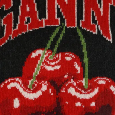 Ganni Sleeveless Intarsia Knit Crew Neck Top In Black