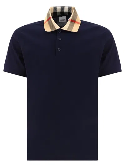 Burberry Slim Fit Check Collar Cotton Polo Shirt Clothing In Blue