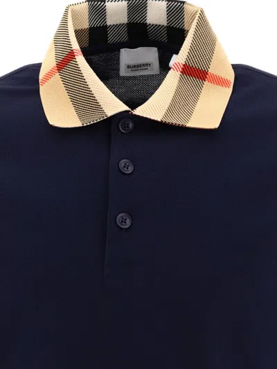 Burberry Slim Fit Check Collar Cotton Polo Shirt Clothing In Blue