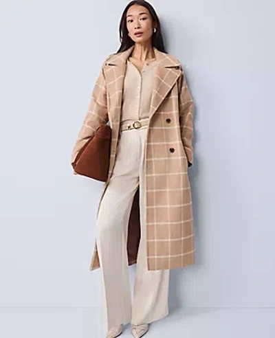 Ann Taylor Petite Plaid Belted Coat In Brown